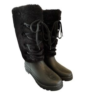 Dirty laundry, black faux fur rubber, winter rain, snow tall boots size 7